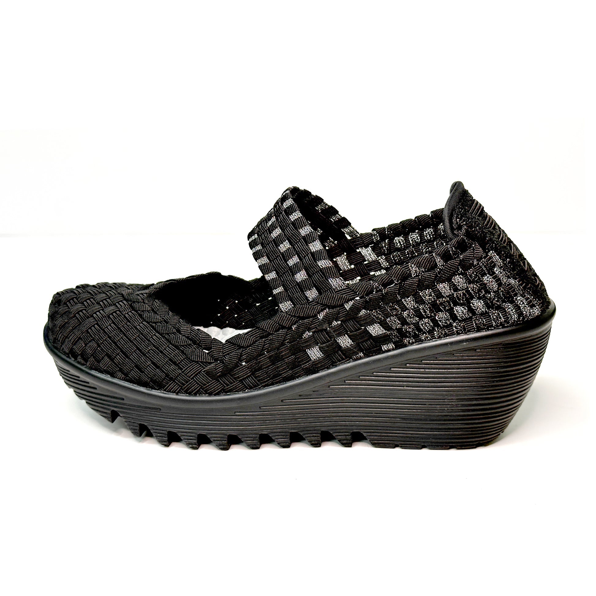 Sofia Black,Black-Silver Wedge Heel