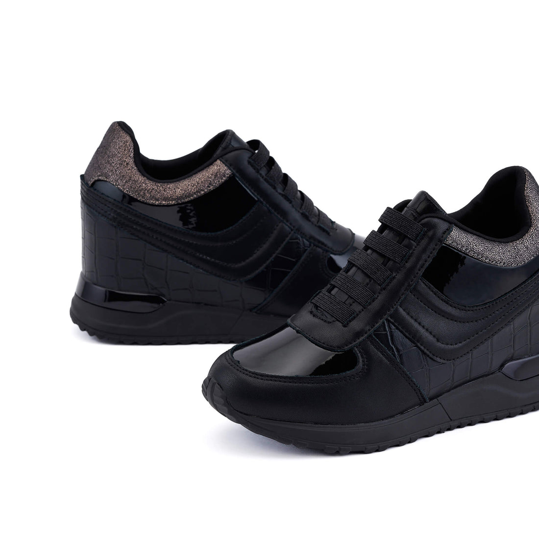 Prato Black Stone Wedge Heel Sneakers