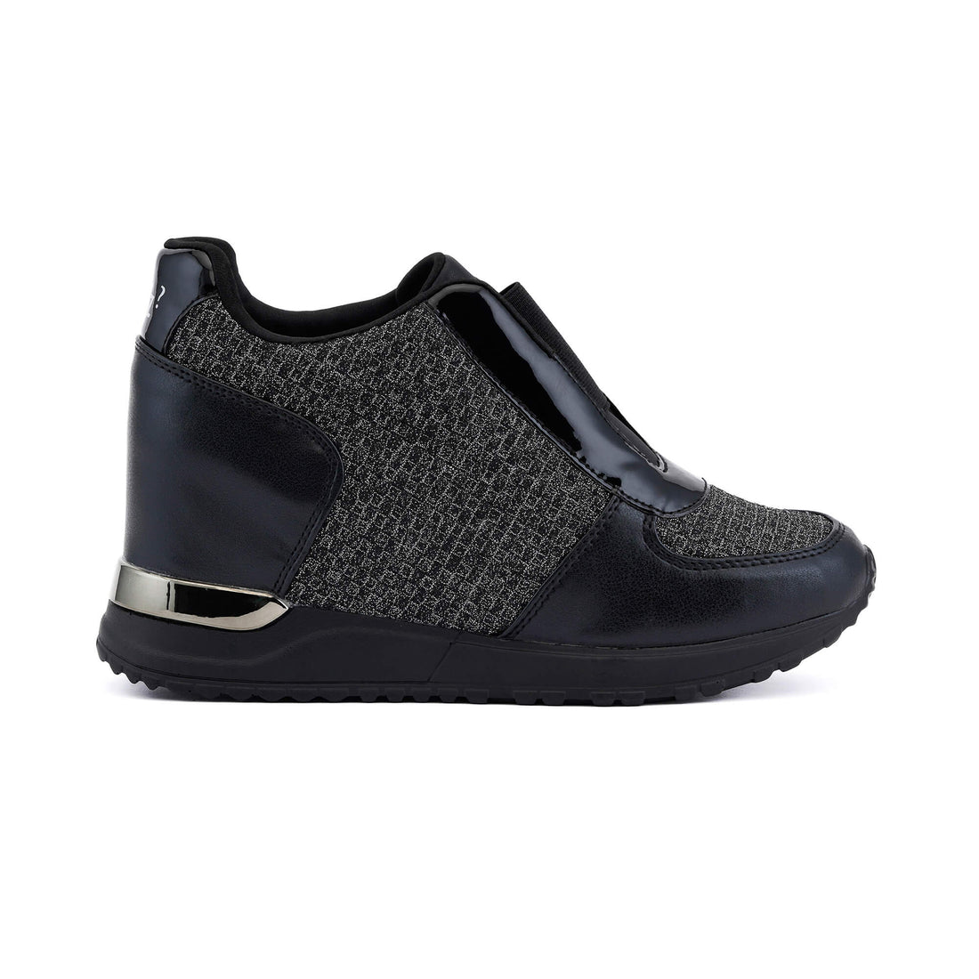Bologna Black Silver Wedge Heel Sneakers