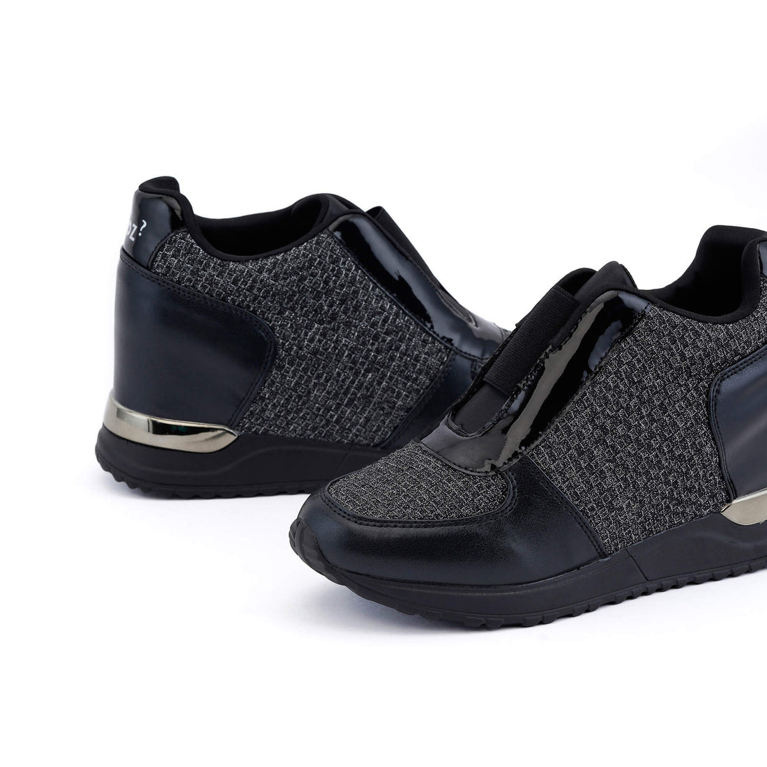 Bologna Black Silver Wedge Heel Sneakers