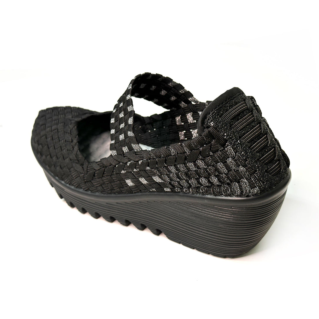 Sofia  Black,Black-Silver Wedge Heel                                                                          
