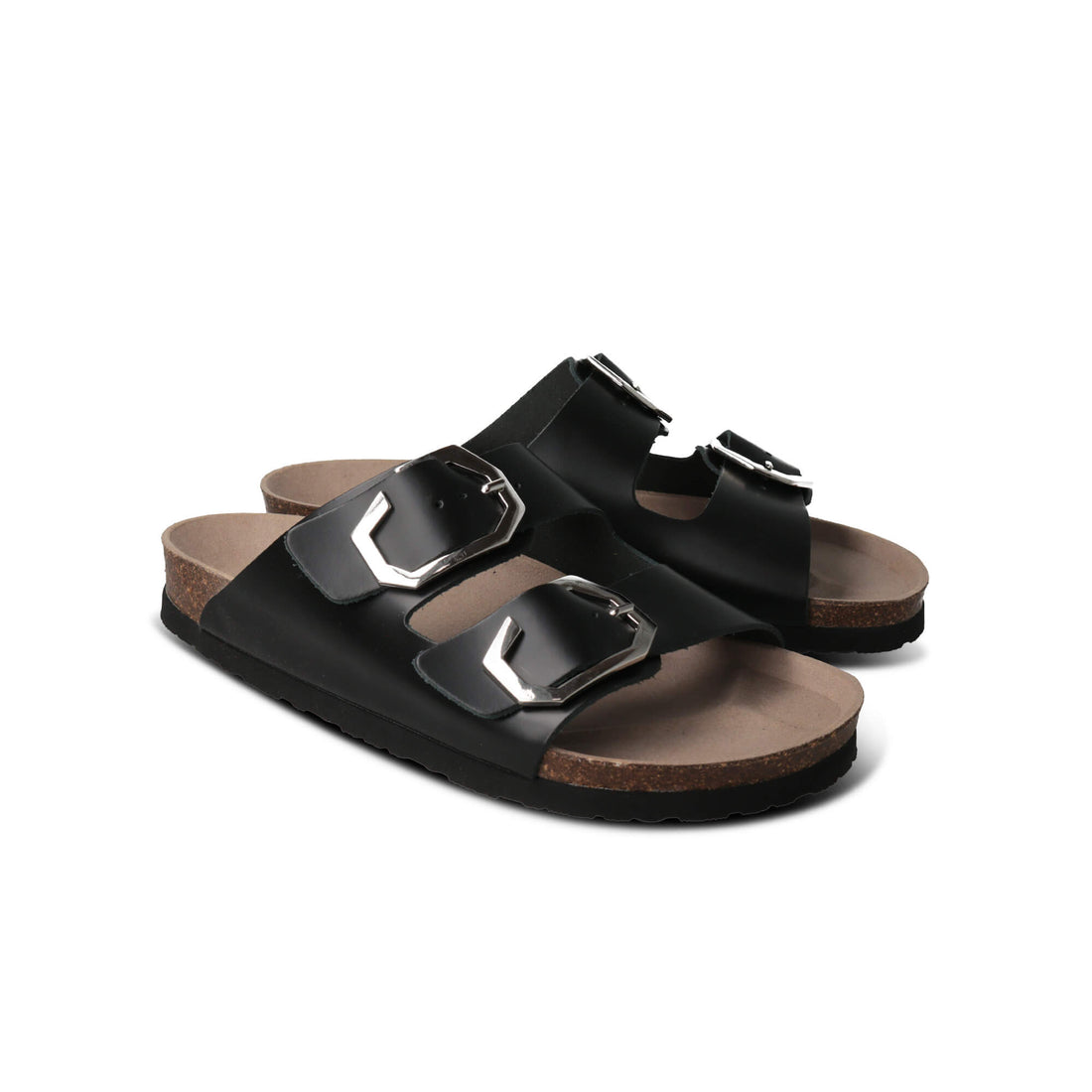 Galia Black Leather Sandals